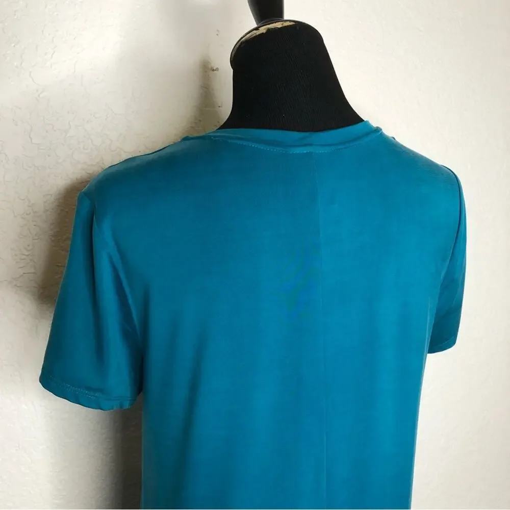 Anthropologie Dolan turquoise blue green mixed material tunic dress size Small